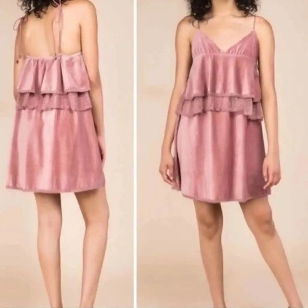 Pol Velvet Layered Mini Dress Dusty Rose With Swiss Dot Panel Spaghetti Strap L